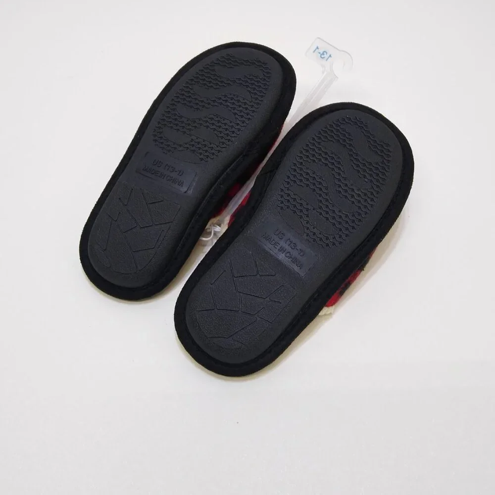 Wondershop Kids Lil Bear Slippers Size 13-1 Red & Black Plaid Faux Fur Lining